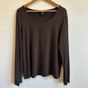 EILEEN FISHER Stretch Rayon Jersey Top PS Round Neck Long Sleeve Black XL